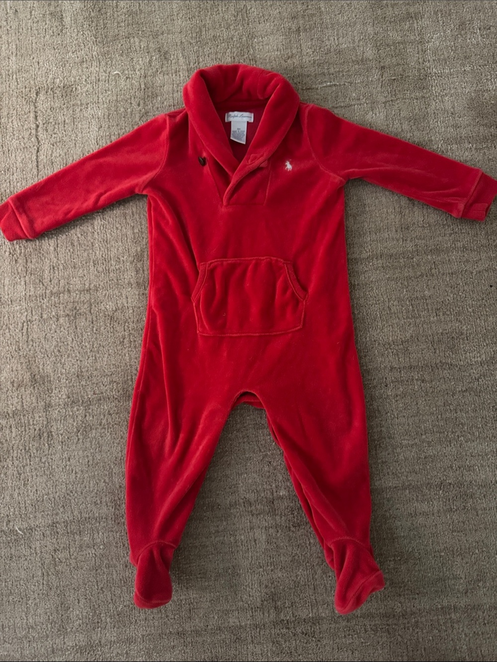 9M Ralph Lauren Red velour Christmas One-Piece Romper